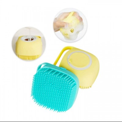 Silicon 2 in 1 Pet Brush Bath Massage Brush Shampoo Dispenser Pet Grooming  Pet Scrubber Bathing Brush