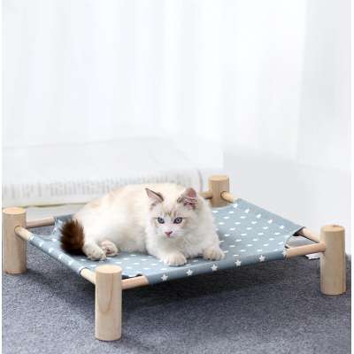 Custom Available Removable Wooden Cat Bed Canvas Beds Wooden Dog Beds Indoor Small to Medium Size Multicolor